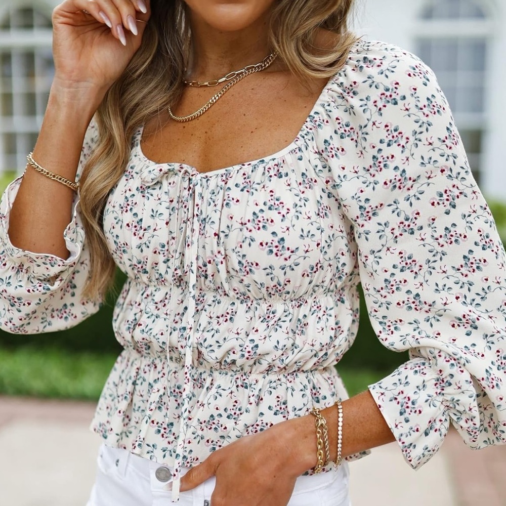 The Drop Women's Ivory Floral Print Gathered Long Sleeve Top by @laurenkaysims